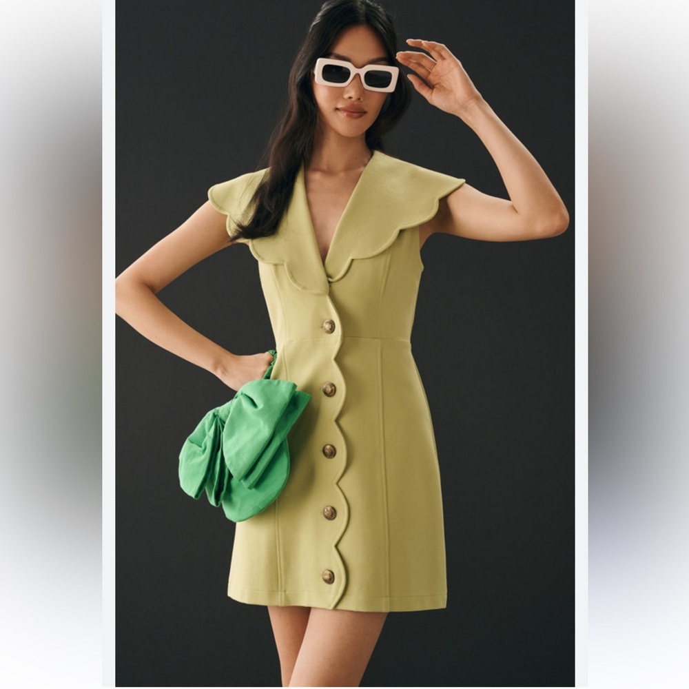 Anthropologie Maeve Scalloped Button-Front Green Dress - Picture 2 of 9